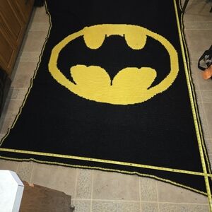 HAND MADE crocheted Black and Yellow Batman Throw Blanket